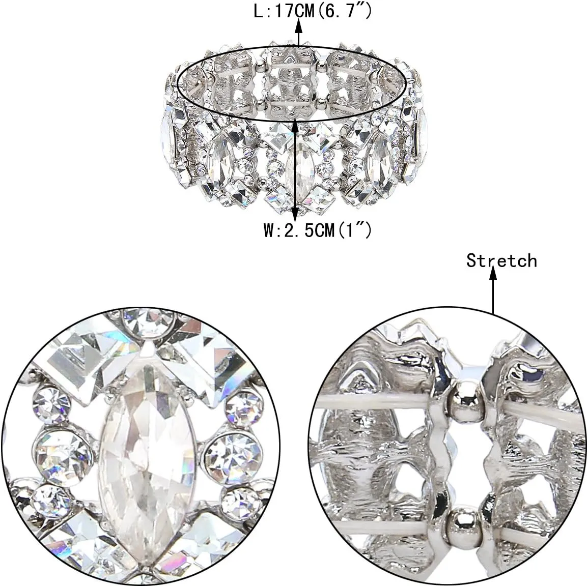 EVER FAITH Women's Crystal Vintage Style Elegant Bridal Elastic Stretch Bracelet