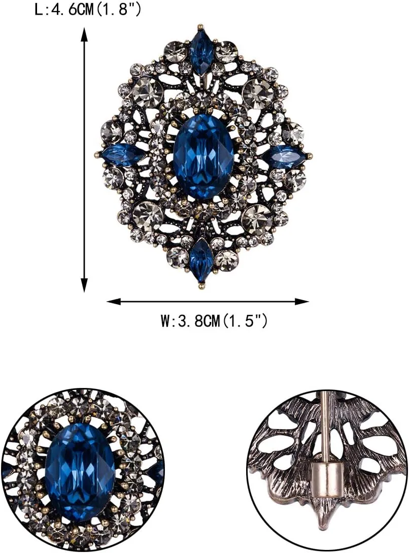 EVER FAITH Women's Oval w/Marquise Crystal Elegant Vintage Banquet Hollow Filigree Brooch