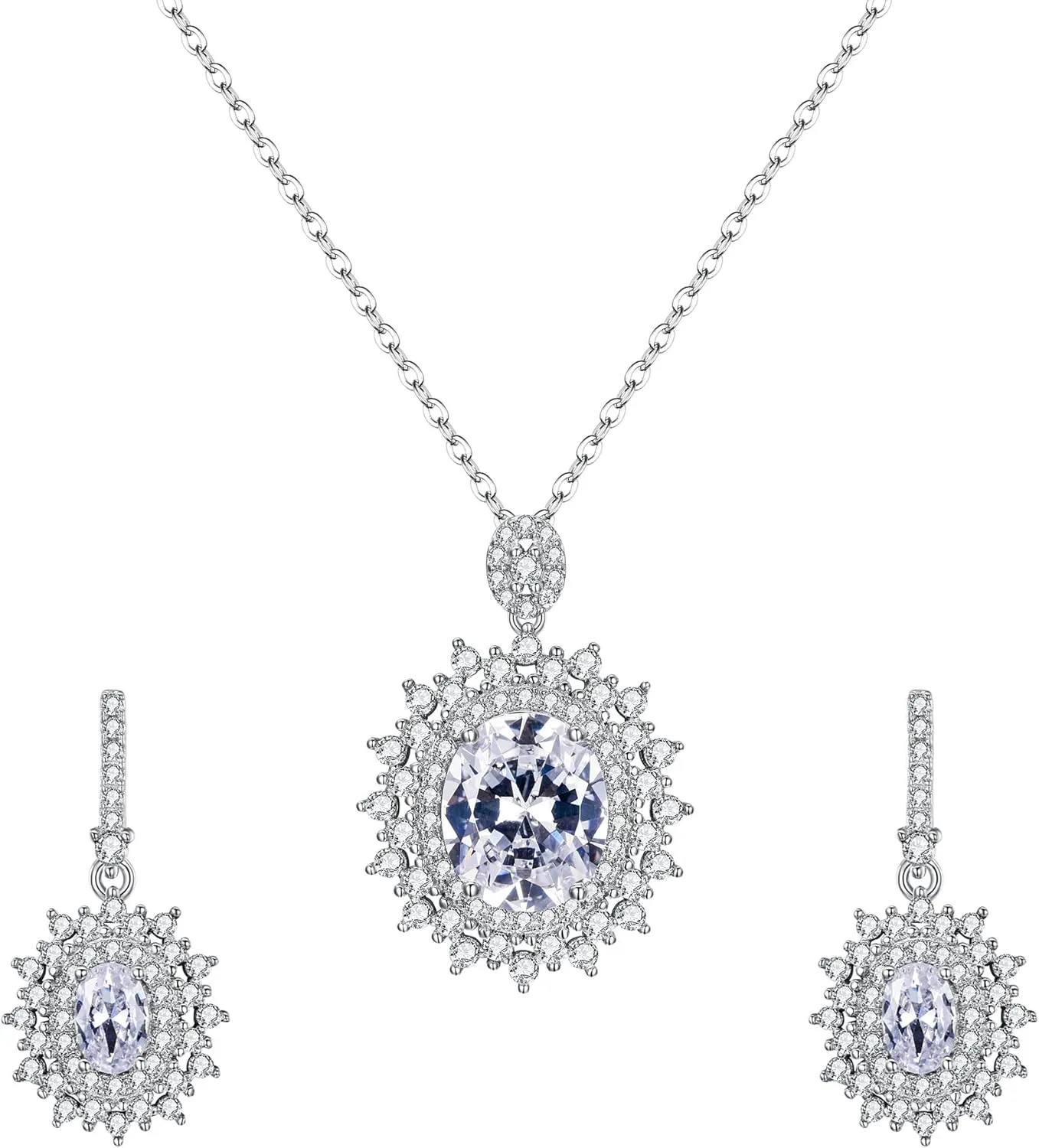 EVER FAITHWomen's Wedding 925 Sterling Silver CZ Elegant Oval Bridal Pendant Necklace Earrings Set Clear