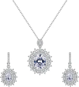 EVER FAITHWomen's Wedding 925 Sterling Silver CZ Elegant Oval Bridal Pendant Necklace Earrings Set Clear
