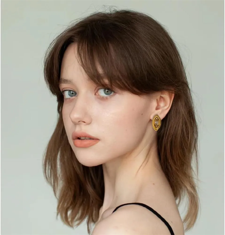 Evil Eye Cubic Zirconia Stud Earrings for Women Stainless Steel Earrings Minimalist Lucky Charms Eye Statement Earrings Geometry Oval Studs Earrings