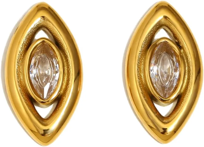 Evil Eye Cubic Zirconia Stud Earrings for Women Stainless Steel Earrings Minimalist Lucky Charms Eye Statement Earrings Geometry Oval Studs Earrings