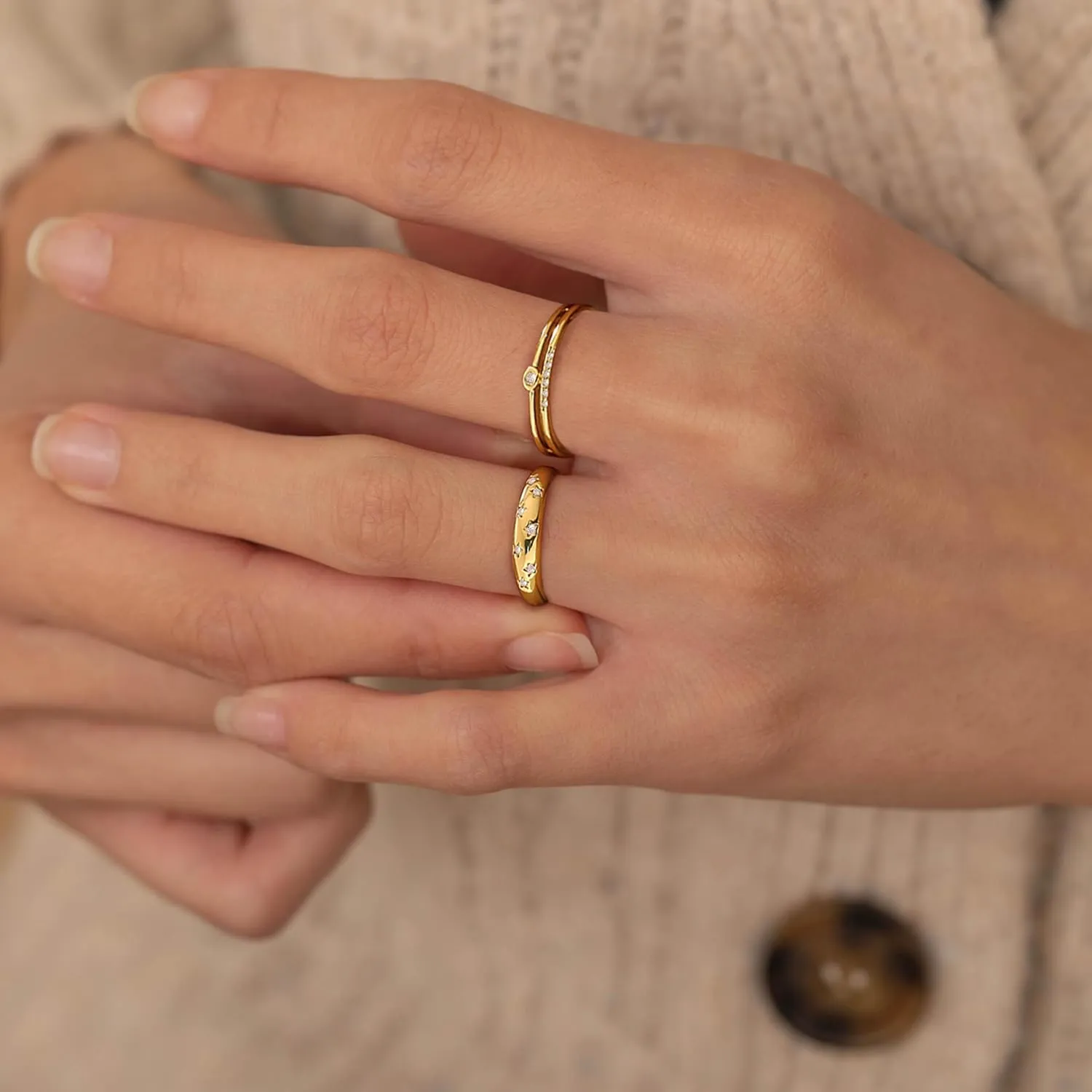 Ewrkbr Rings for Women,Dainty 14k Gold Plated Rings CZ Stackable Chunky Gold Rings for Women Non Tarnish Trendy Statement Engagement Rings for Women,Size 6 7 8 9 10