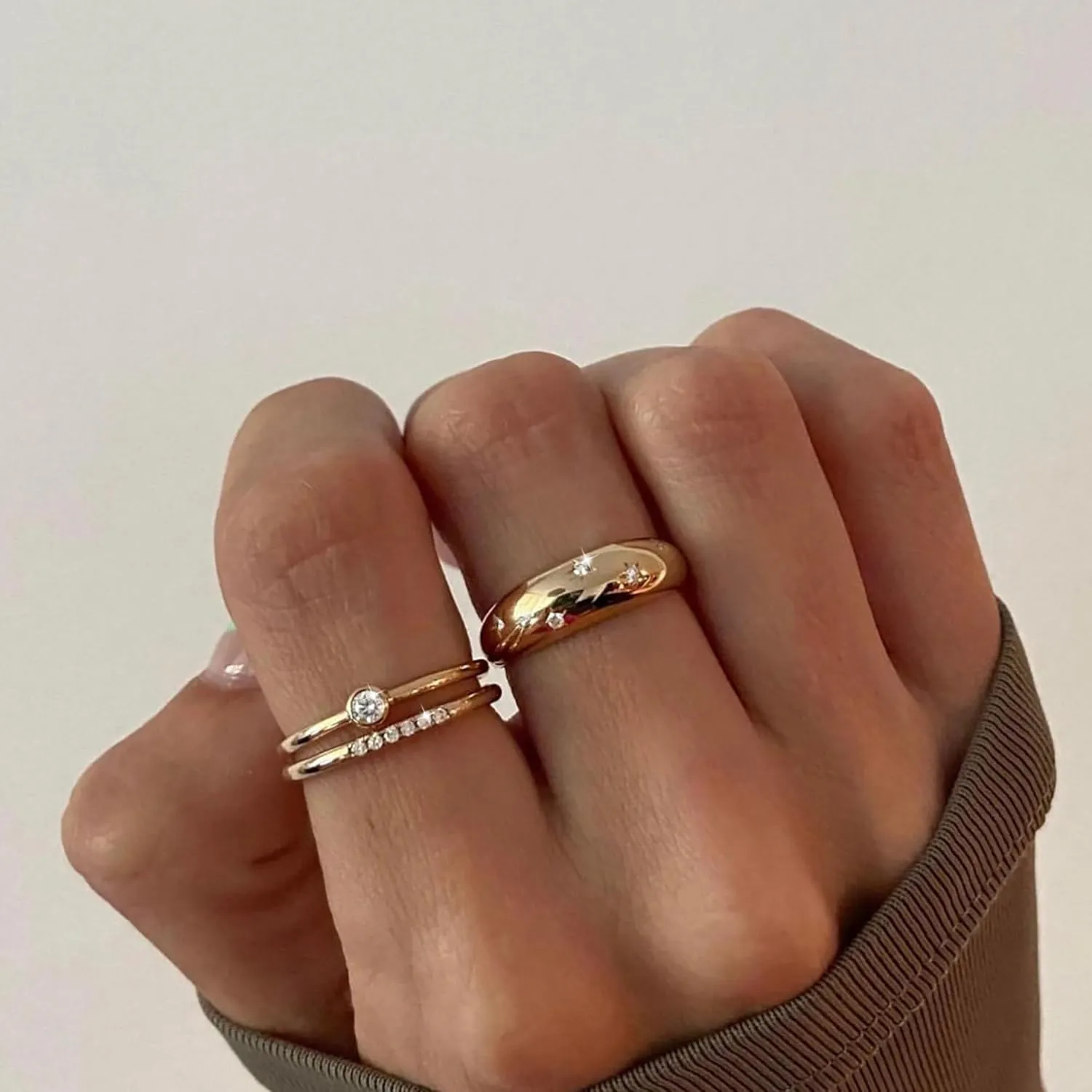 Ewrkbr Rings for Women,Dainty 14k Gold Plated Rings CZ Stackable Chunky Gold Rings for Women Non Tarnish Trendy Statement Engagement Rings for Women,Size 6 7 8 9 10