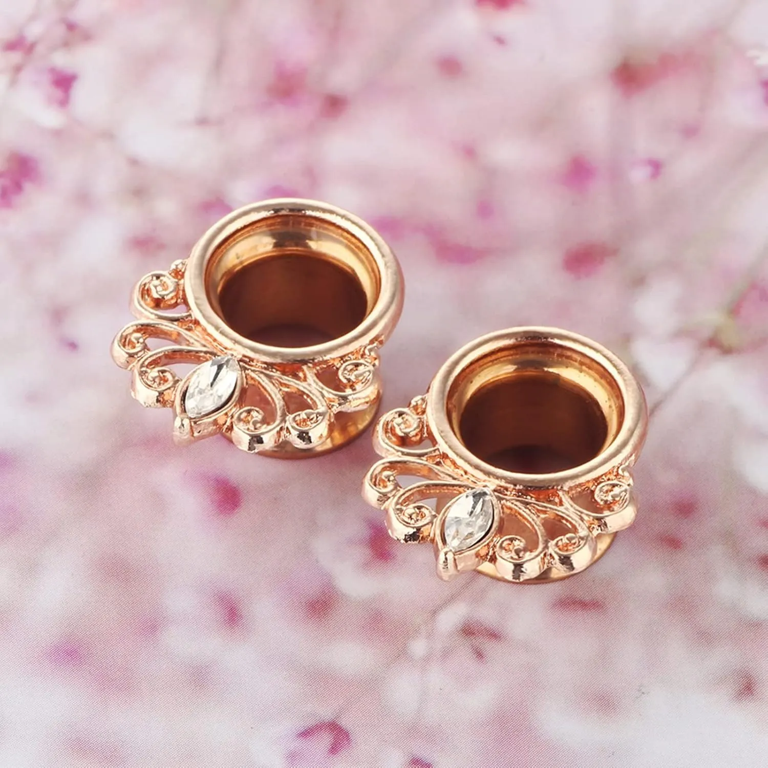 Expander Gauges, 2PCS Ear Gauges Surgical Steel Flower with Cubic Zirconia Ear Gauges 00G Piercing Jewelry Set