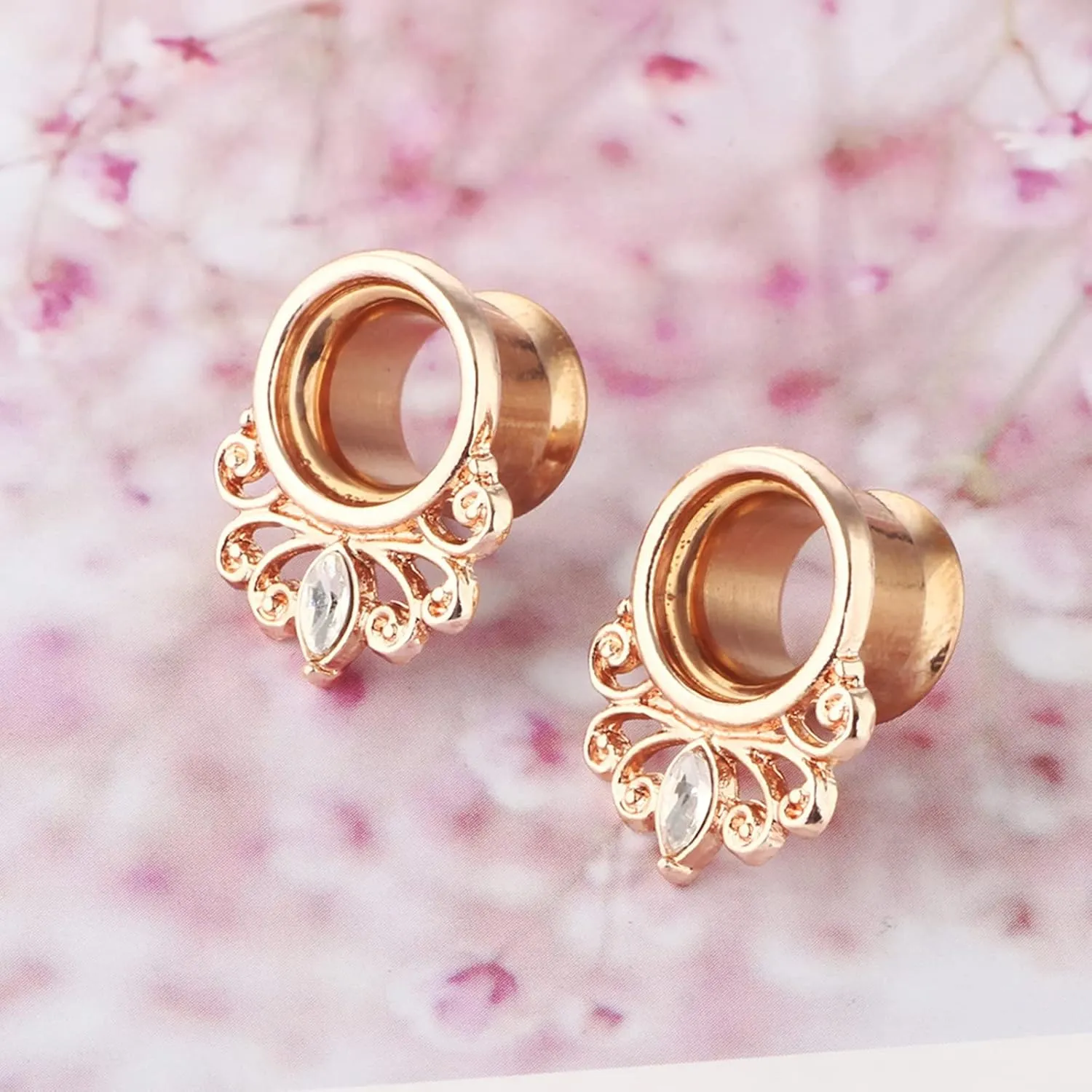 Expander Gauges, 2PCS Ear Gauges Surgical Steel Flower with Cubic Zirconia Ear Gauges 00G Piercing Jewelry Set
