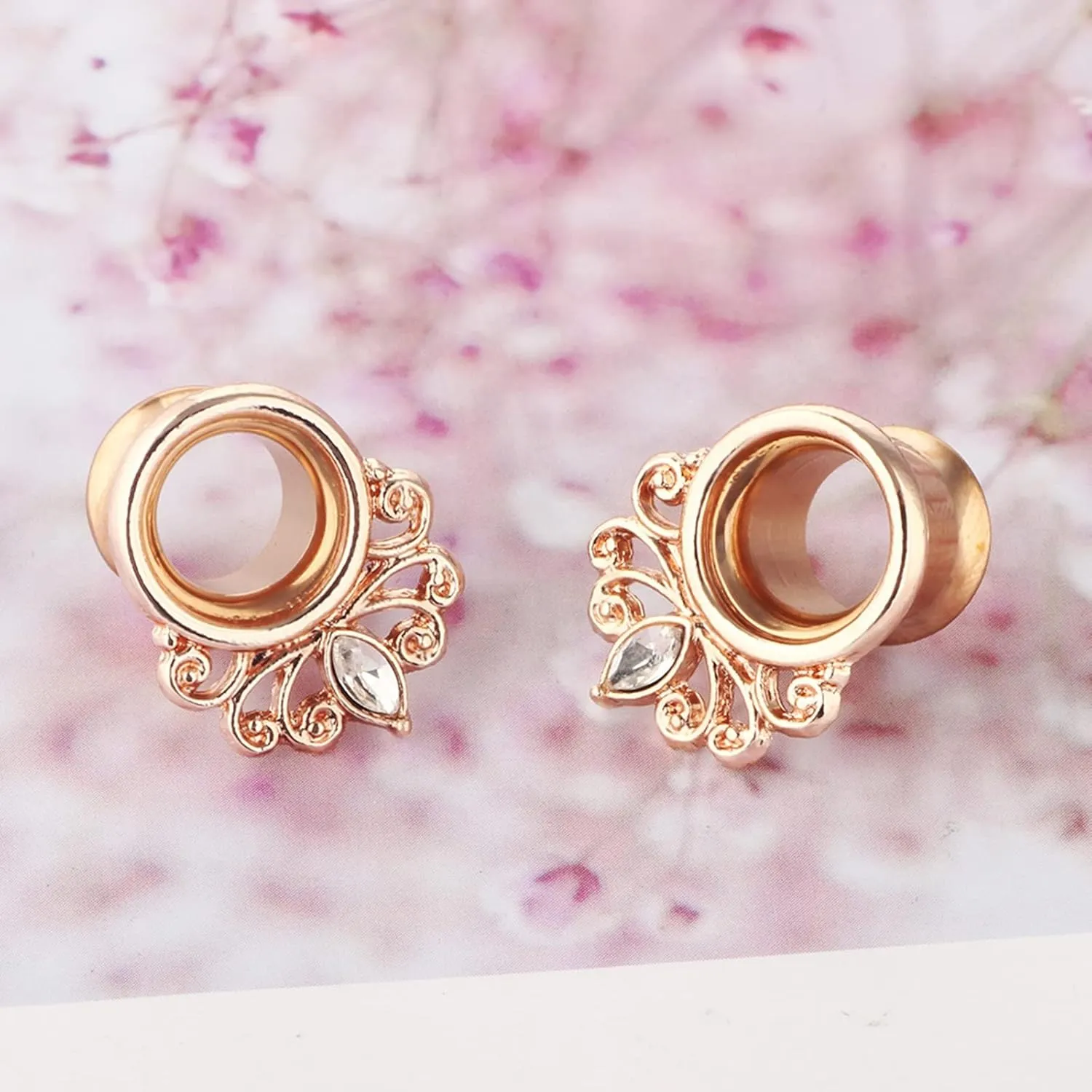 Expander Gauges, 2PCS Ear Gauges Surgical Steel Flower with Cubic Zirconia Ear Gauges 00G Piercing Jewelry Set