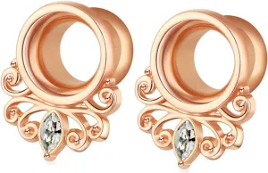 Expander Gauges, 2PCS Ear Gauges Surgical Steel Flower with Cubic Zirconia Ear Gauges 00G Piercing Jewelry Set