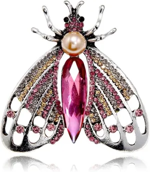 Exquisite Moth Lapel Brooch Pin for Women Girls Crystal Rhinestone Faux Pearl Butterfly Insect Pins Clip Collar Sweater Jackets Dress Backpacks Badge Brooches Pins Cute Jewelry Gifts Birthday