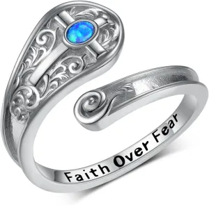 Faith Over Fear Rings 925 Sterling Silver Cross Rings for Women Inspirational Jewelry Gifts for Women