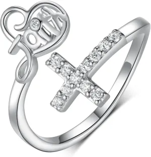 Faith Ring 925 Sterling Silver Cross Rings Adjustable Wrap Ring Christian Faith Jewelry Gifts for Women Mom
