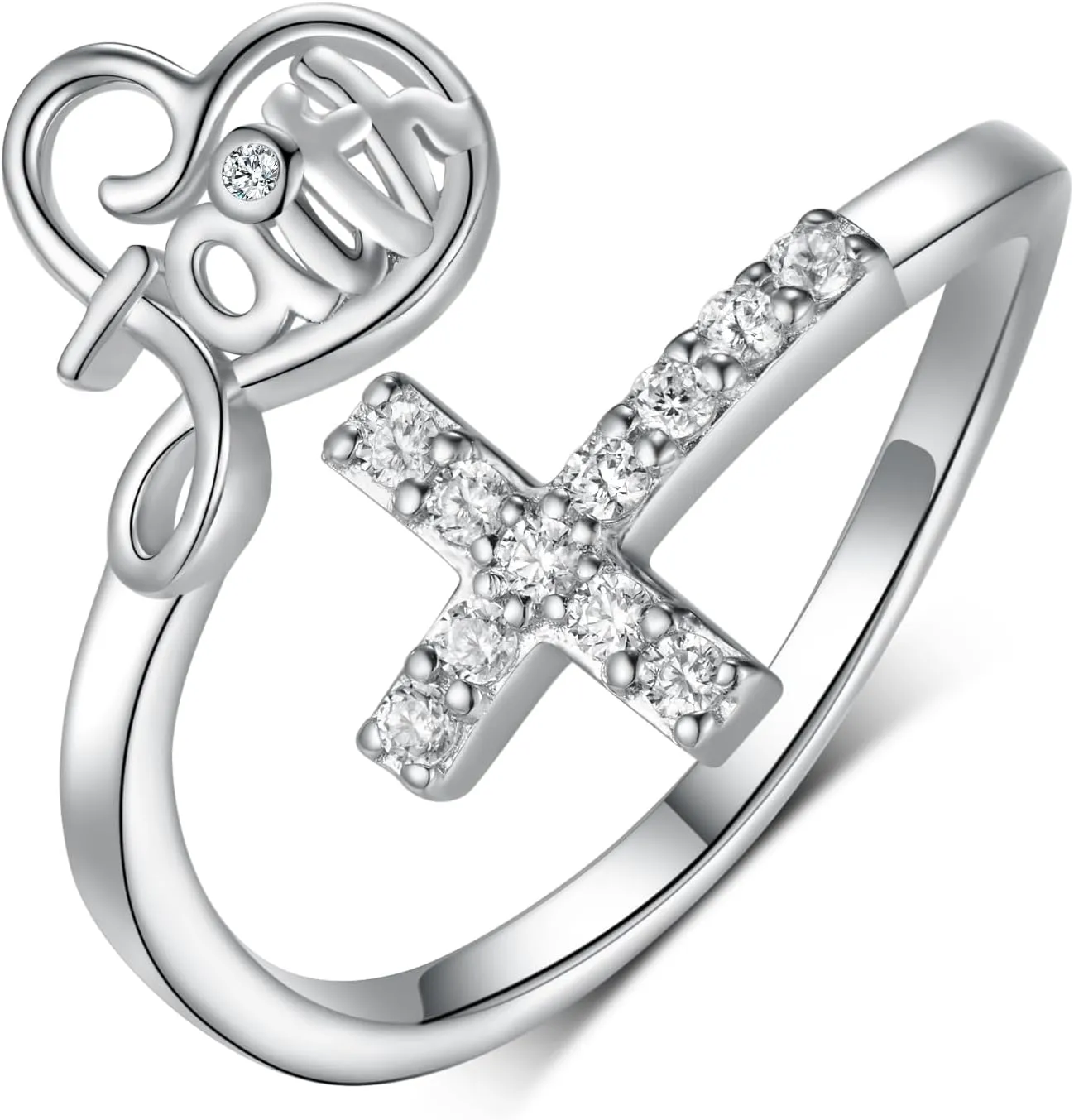 Faith Ring 925 Sterling Silver Cross Rings Adjustable Wrap Ring Christian Faith Jewelry Gifts for Women Mom