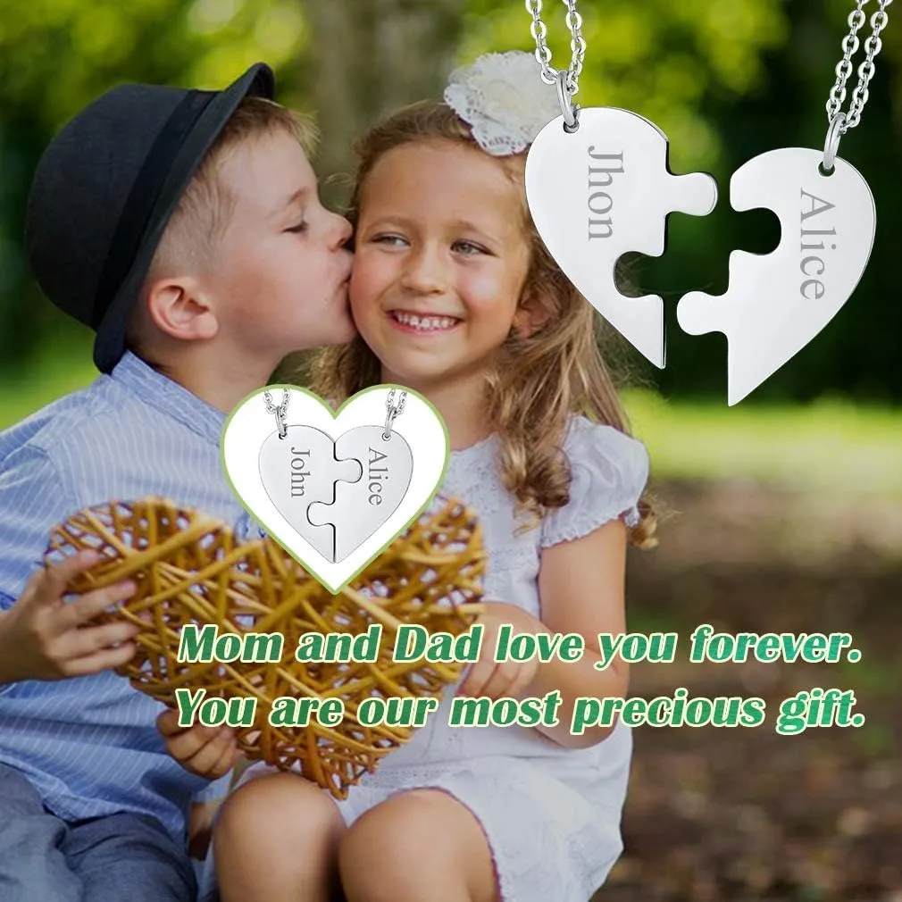 FaithHeart BFF Puzzle Stitching Necklace 2/3/4/5/6/7/8 Pcs Stainless Steel Personalized Name Heart Pendants Family Love Jewelry Free Engrave Friendship Forever Necklaces Set with Delicate Packaging