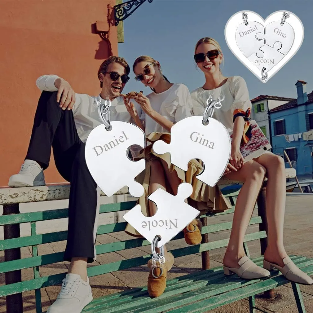 FaithHeart BFF Puzzle Stitching Necklace 2/3/4/5/6/7/8 Pcs Stainless Steel Personalized Name Heart Pendants Family Love Jewelry Free Engrave Friendship Forever Necklaces Set with Delicate Packaging