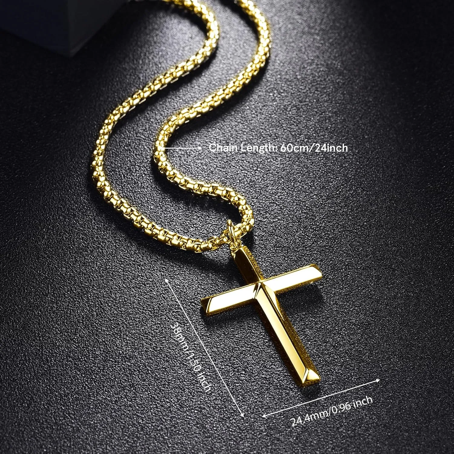 FANCIME Cross Necklace for Men Sterling Silver Cross Necklaces High Polished Gift For Men, Stainless Steel Box Chain Length 24 Inch