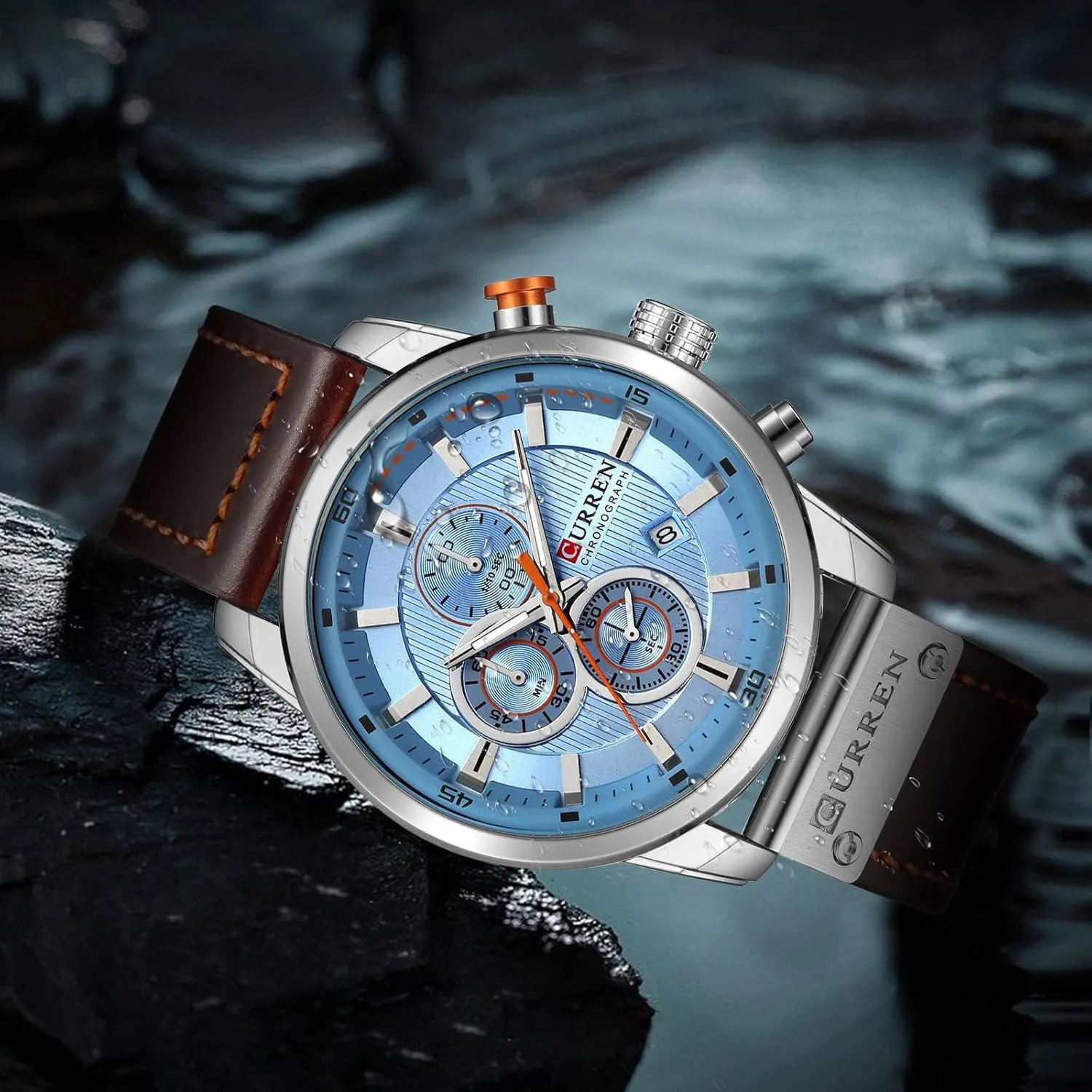 FANMIS Mens Sport Military Analog Quartz Watch Chronograph Classic Casual Business Dress Waterproof Watch Multifunctional Wristwatch with Leather Strap