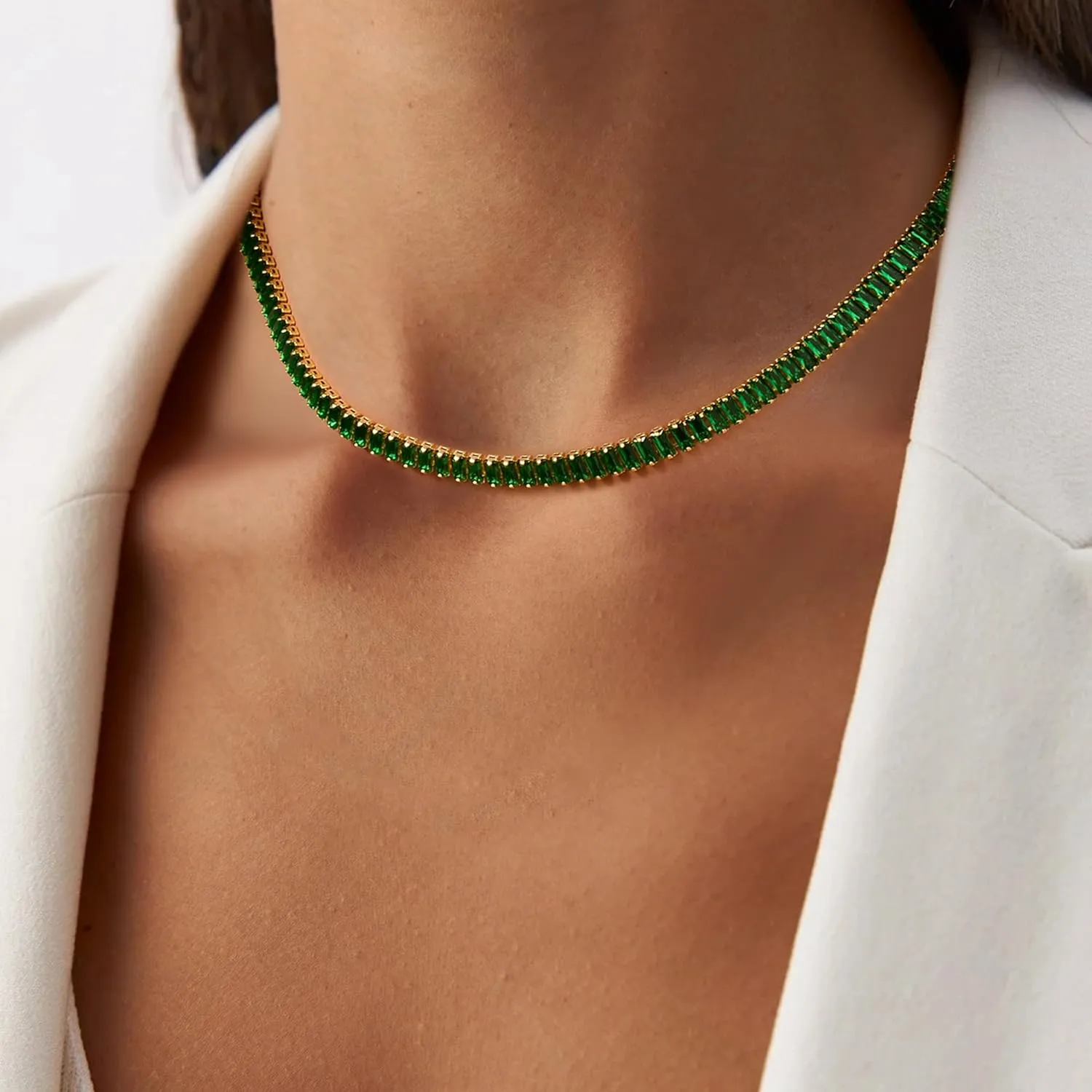 FANZE Sparkly Tennis Necklaces for Women Cubic Zirconia Gold Plated Choker Necklace Dainty Jewelry Gifts for Holiday Wedding Party Prom Valentines Day