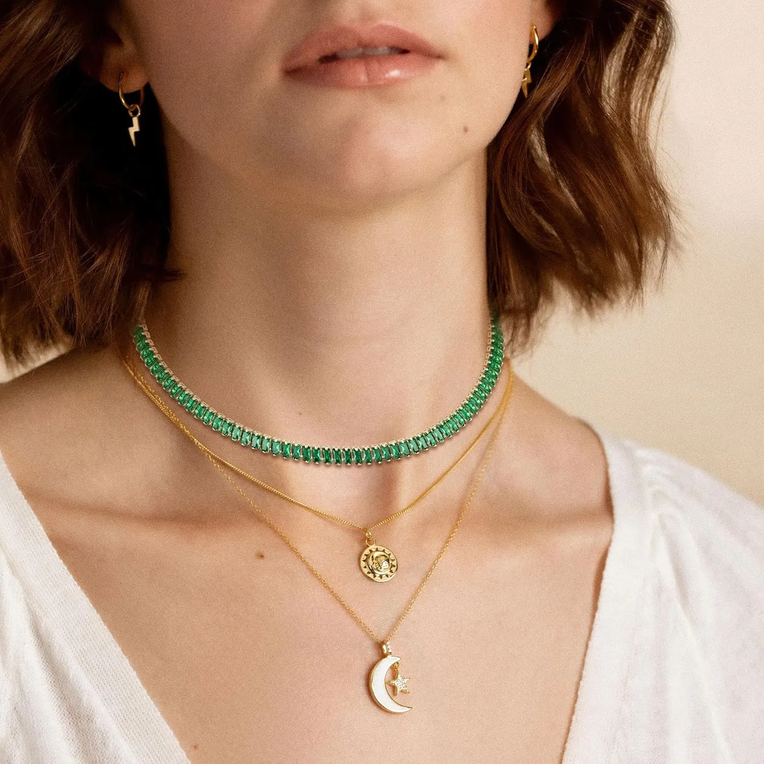 FANZE Sparkly Tennis Necklaces for Women Cubic Zirconia Gold Plated Choker Necklace Dainty Jewelry Gifts for Holiday Wedding Party Prom Valentines Day