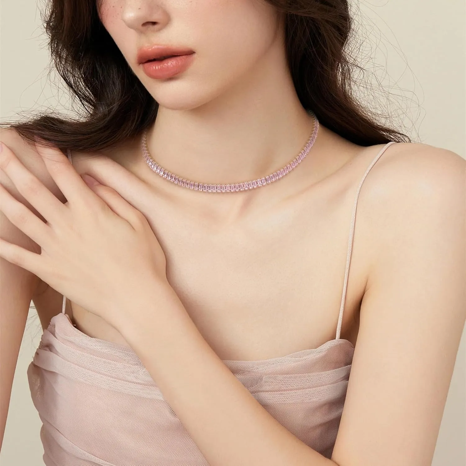 FANZE Sparkly Tennis Necklaces for Women Cubic Zirconia Gold Plated Choker Necklace Dainty Jewelry Gifts for Holiday Wedding Party Prom Valentines Day