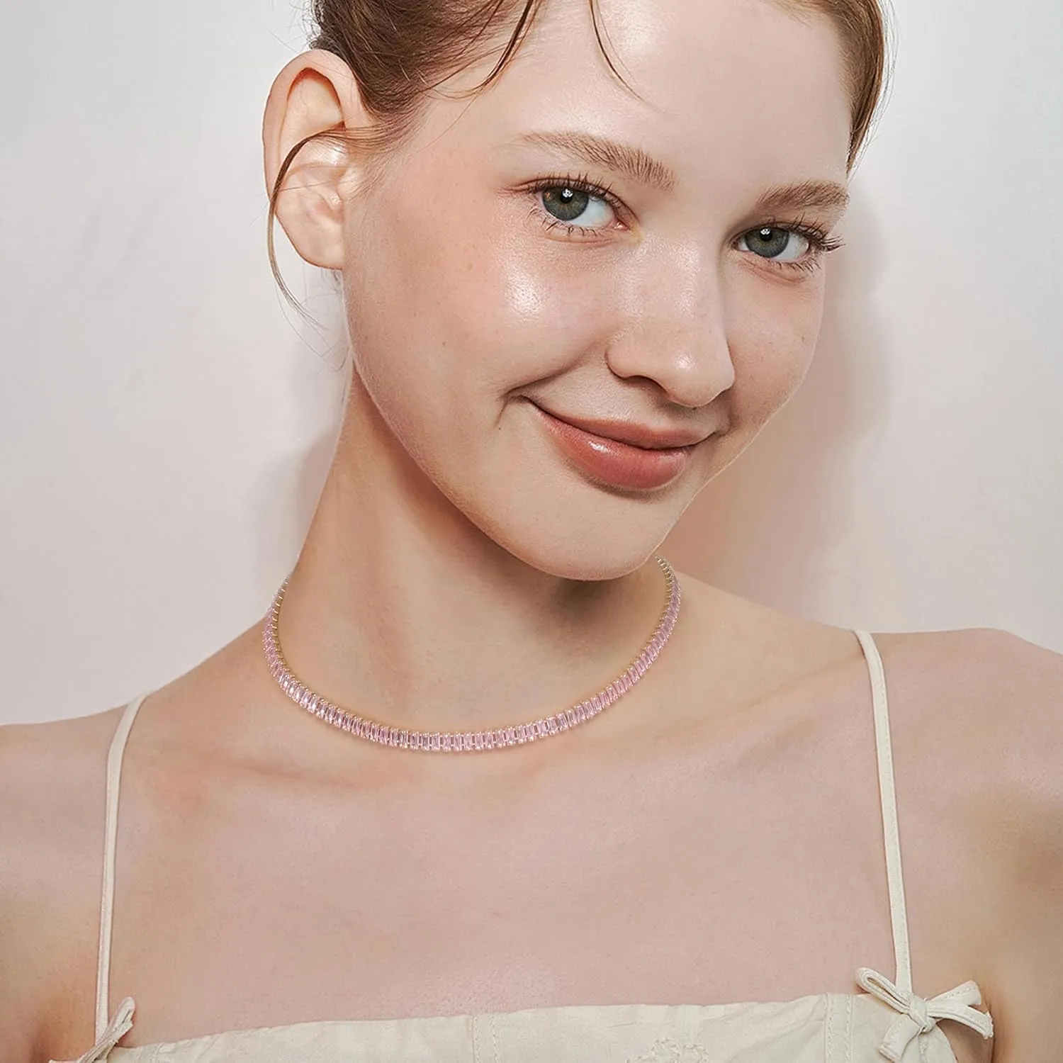 FANZE Sparkly Tennis Necklaces for Women Cubic Zirconia Gold Plated Choker Necklace Dainty Jewelry Gifts for Holiday Wedding Party Prom Valentines Day