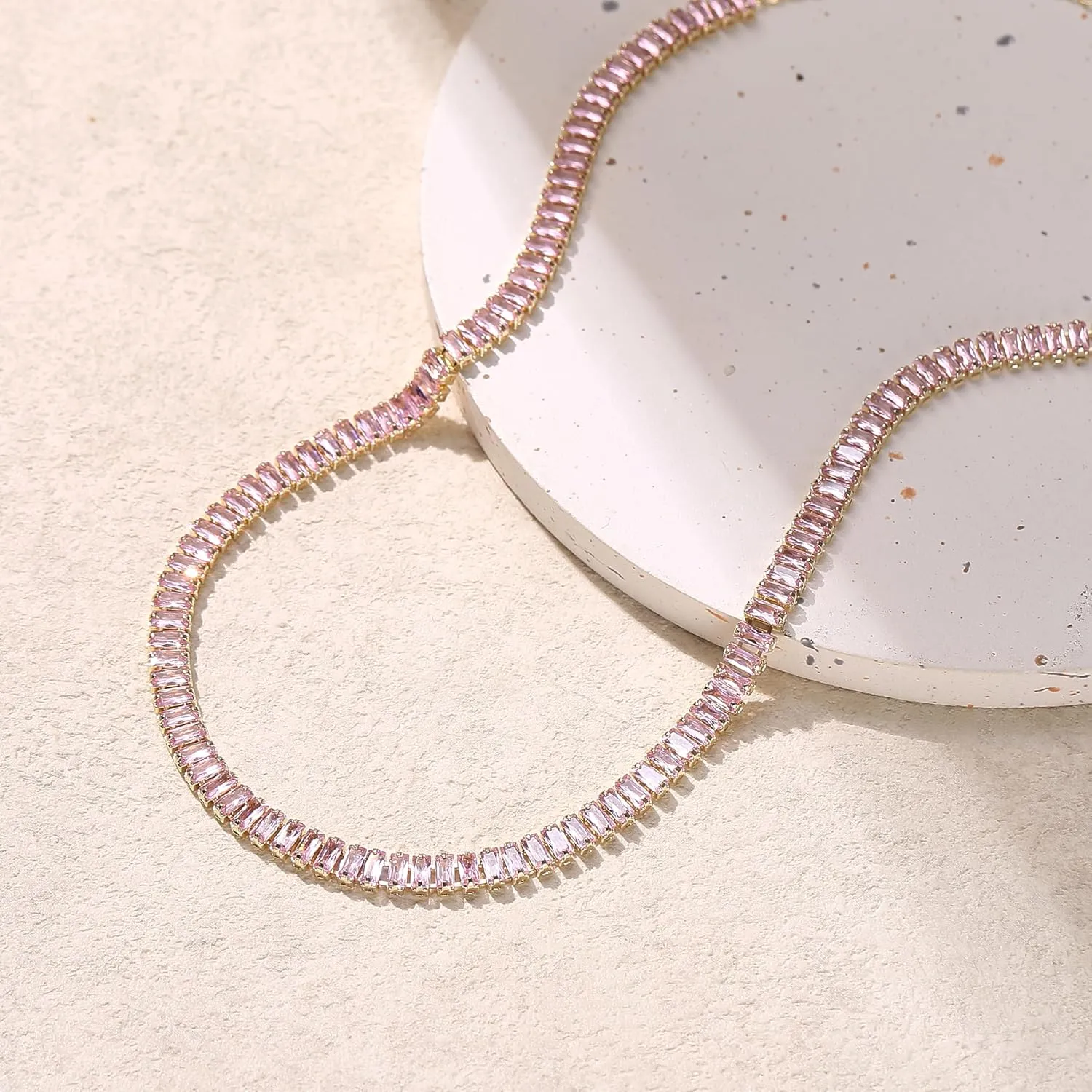 FANZE Sparkly Tennis Necklaces for Women Cubic Zirconia Gold Plated Choker Necklace Dainty Jewelry Gifts for Holiday Wedding Party Prom Valentines Day