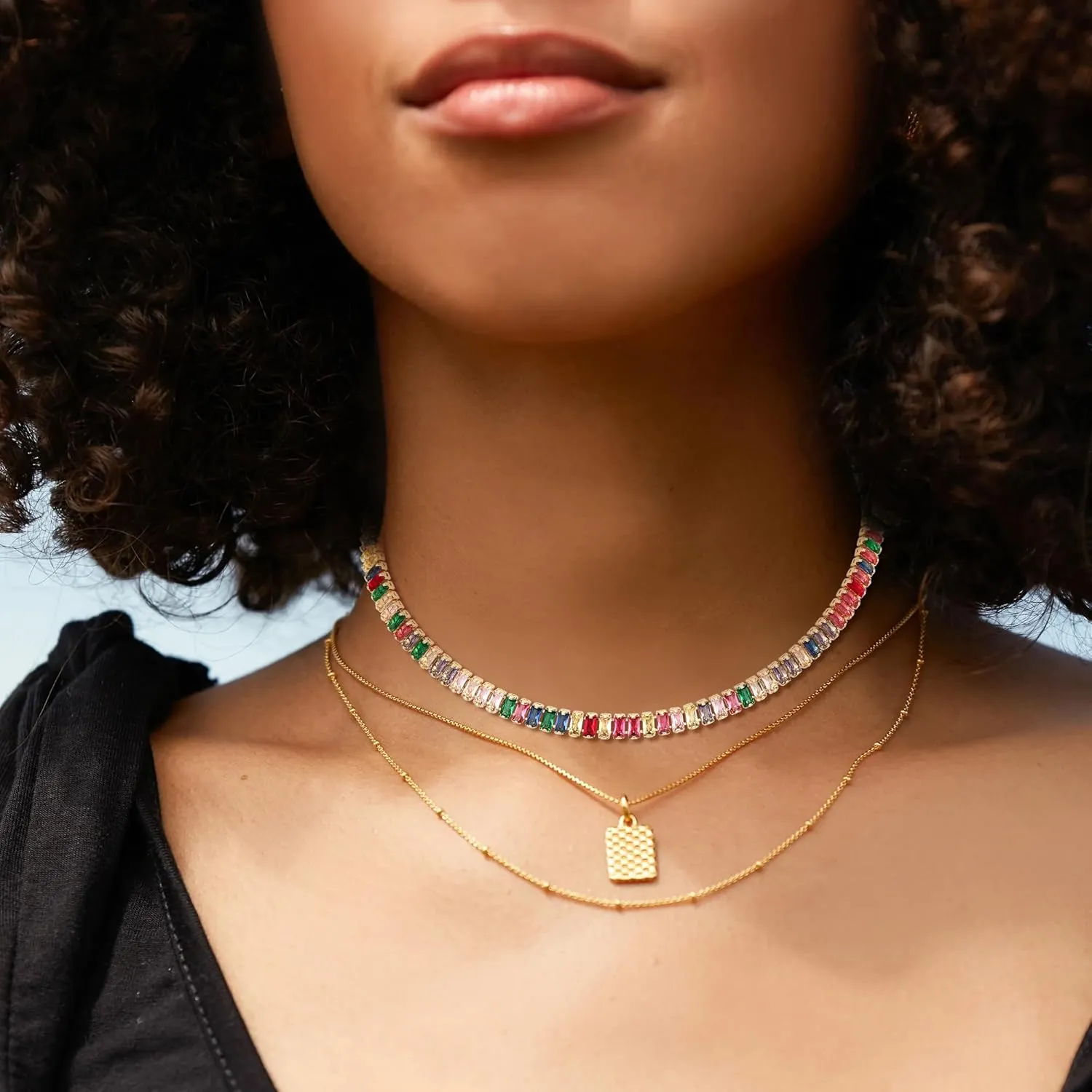 FANZE Sparkly Tennis Necklaces for Women Cubic Zirconia Gold Plated Choker Necklace Dainty Jewelry Gifts for Holiday Wedding Party Prom Valentines Day