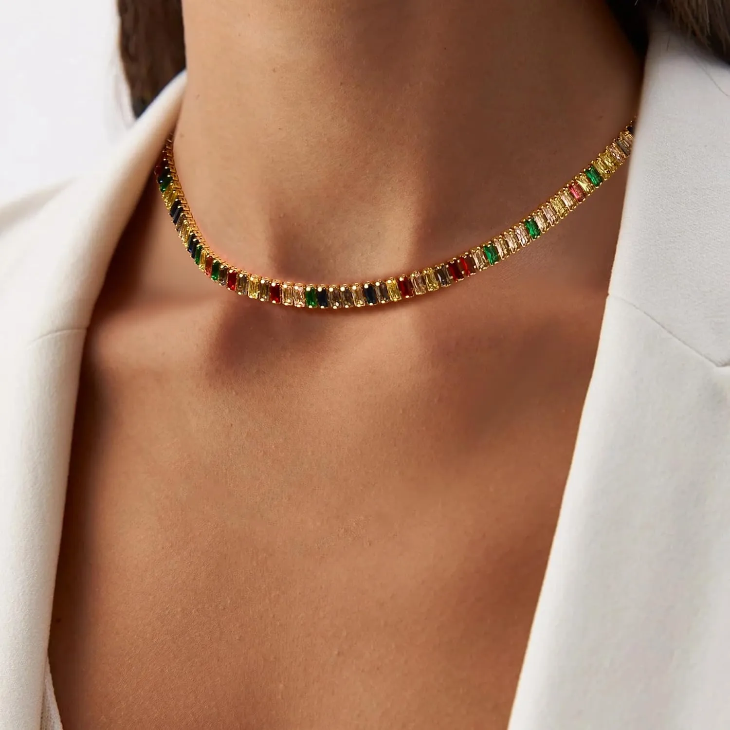 FANZE Sparkly Tennis Necklaces for Women Cubic Zirconia Gold Plated Choker Necklace Dainty Jewelry Gifts for Holiday Wedding Party Prom Valentines Day