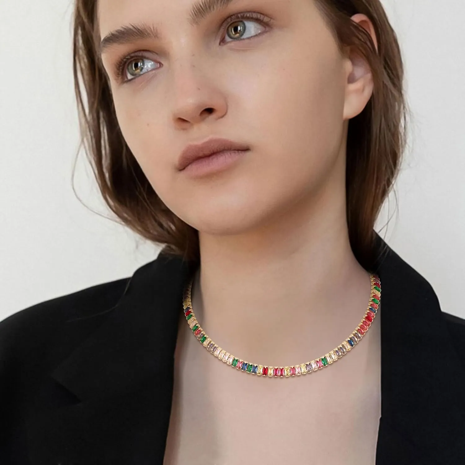 FANZE Sparkly Tennis Necklaces for Women Cubic Zirconia Gold Plated Choker Necklace Dainty Jewelry Gifts for Holiday Wedding Party Prom Valentines Day