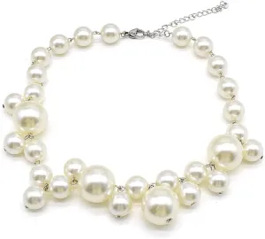 Faux Pearl Choker Necklace for Women,Silver Chain Statement Chunky Beaded Pearl Necklaces for Women Party Costume Jewelry Gifts