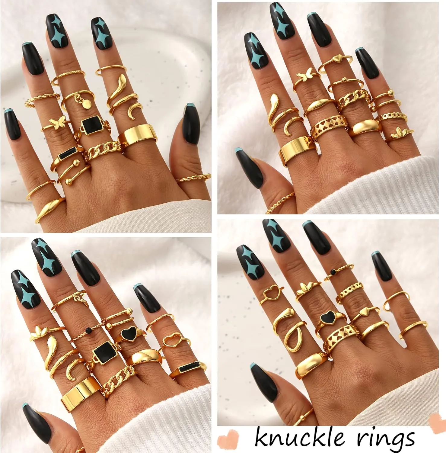 FAXHION 27 Pcs Gold Knuckle Rings Set for Women, Vintage Stackable Boho Snake Finger Rings, Midi Hollow Rings Pack