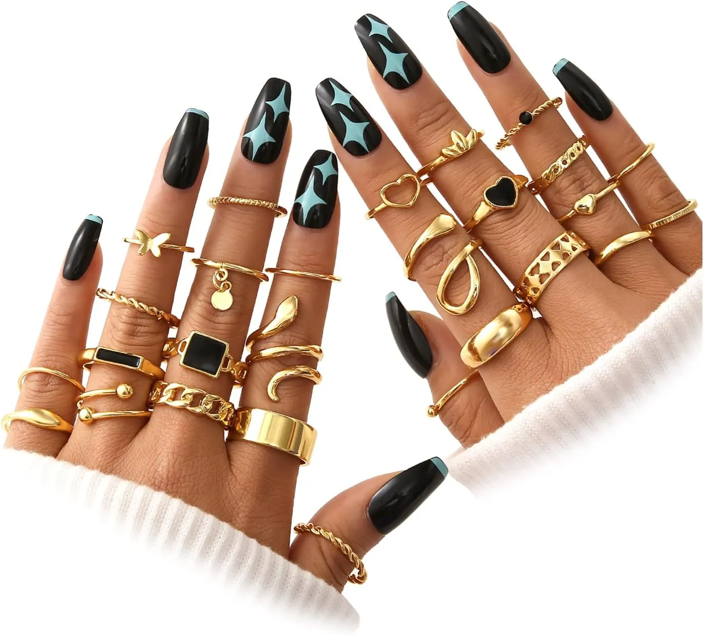 FAXHION 27 Pcs Gold Knuckle Rings Set for Women, Vintage Stackable Boho Snake Finger Rings, Midi Hollow Rings Pack