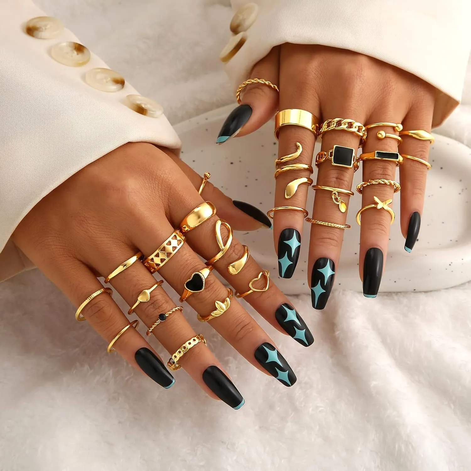 FAXHION 27 Pcs Gold Knuckle Rings Set for Women, Vintage Stackable Boho Snake Finger Rings, Midi Hollow Rings Pack