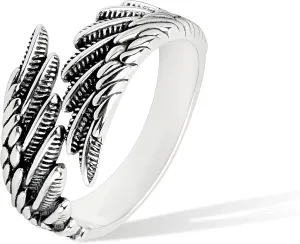 Feather Wing Ring, Oxidized hammer pattern Punk Vintage Rough style Brass Rings with 925 Sterling Silver-plating with PU leather box Hand-hammered Adjustable Opening Ideal Gifts for Men Women
