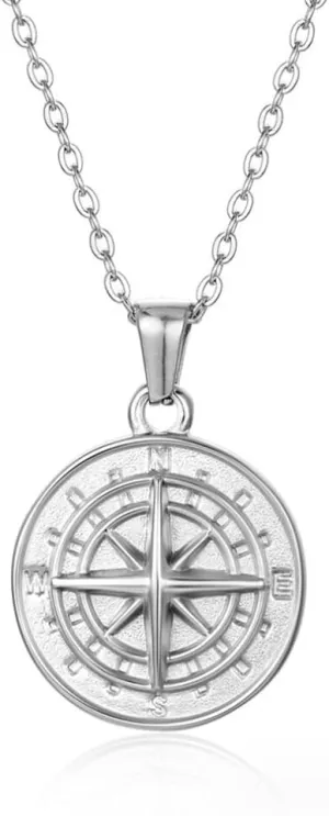 Female Compass Pendant Necklace Navigator Forged Jewelry In Stainless Steel