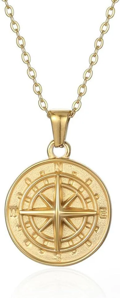 Female Compass Pendant Necklace Navigator Forged Jewelry In Stainless Steel