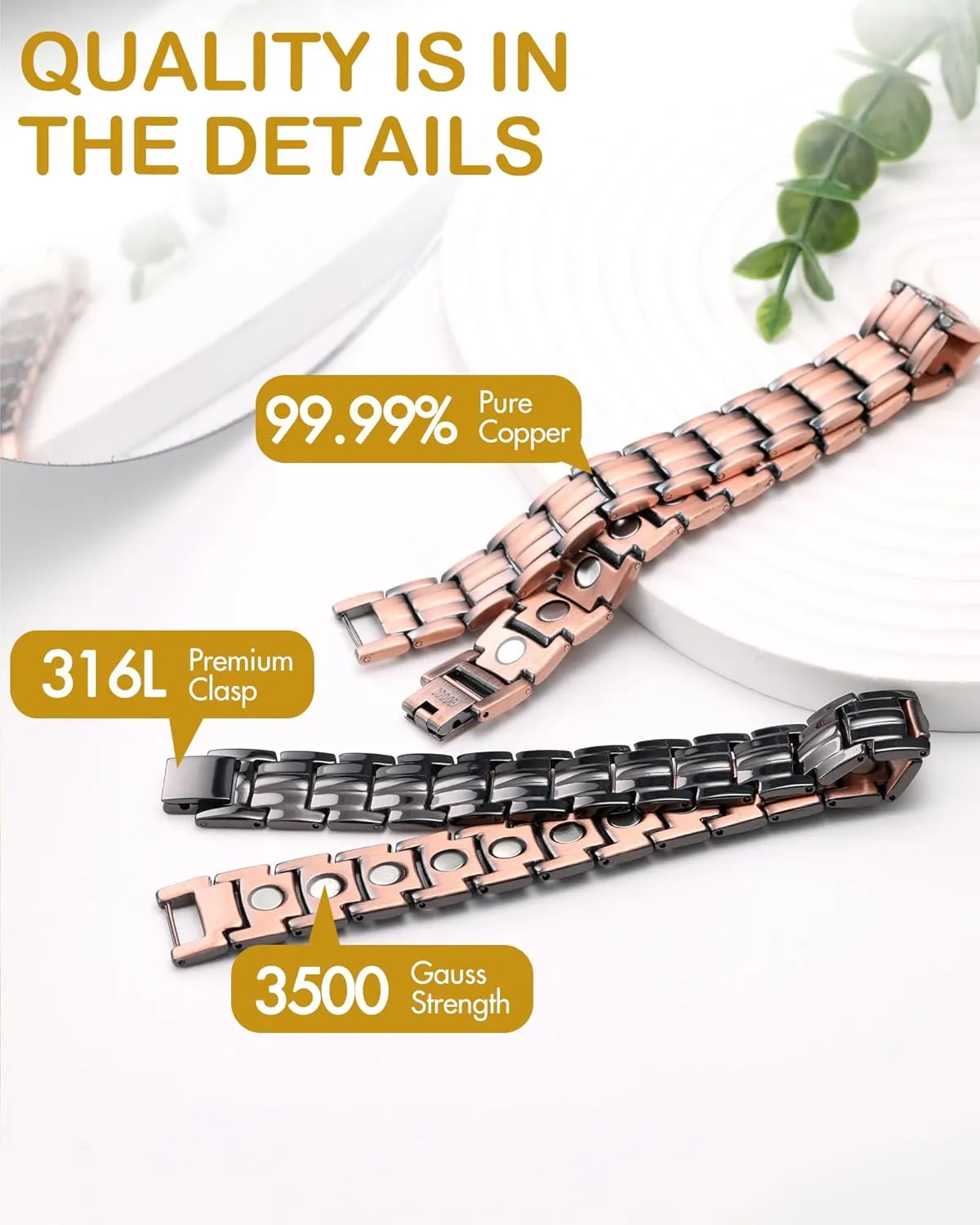 Feraco Copper Bracelet for Men-Magnetic Bracelets 99.99% Pure Copper Jewelry Gift with Adjustable Sizing Tool, Magnetic Field Therapy Jewelry