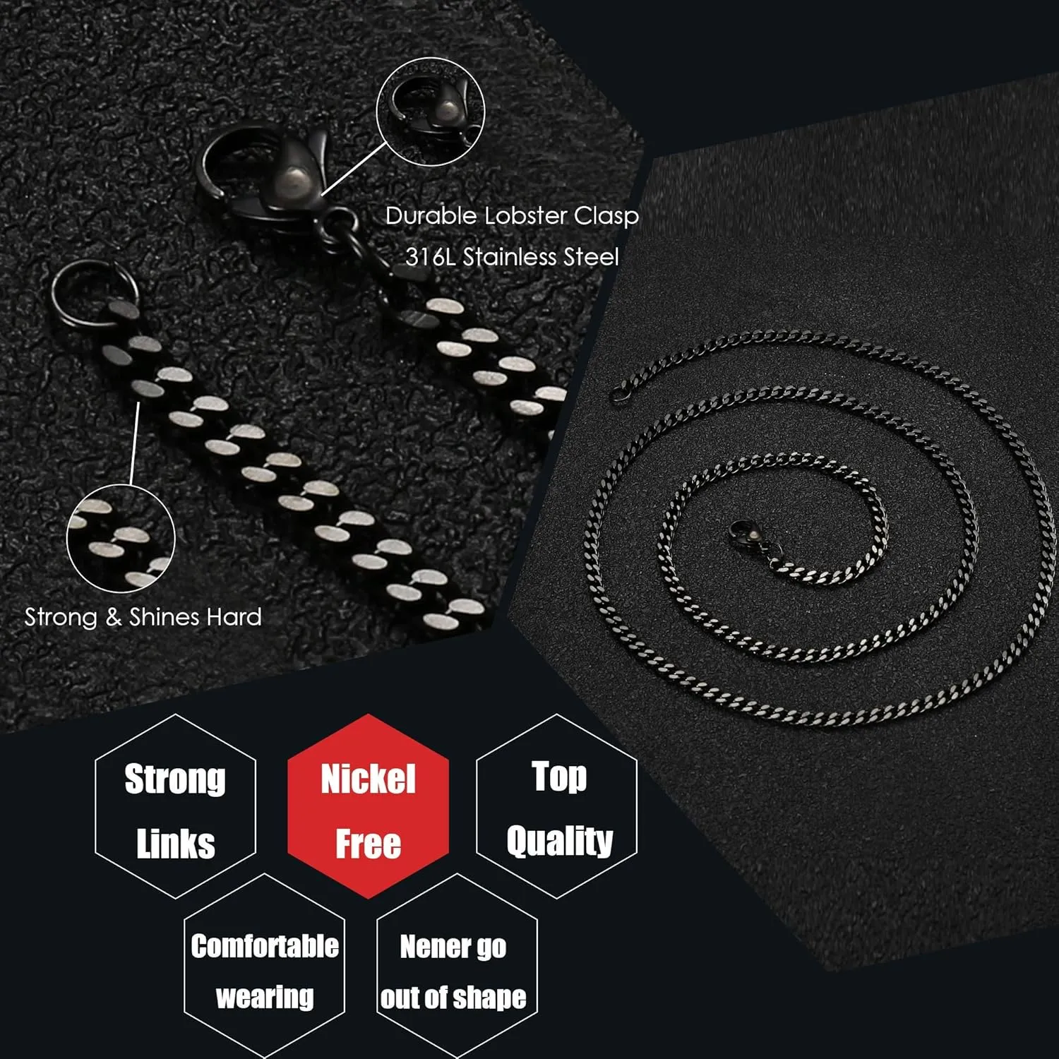 FIBO STEEL 3.5-10mm Stainless Steel Cuban Necklace Mens Women Curb Link Chain, 16-30 inches