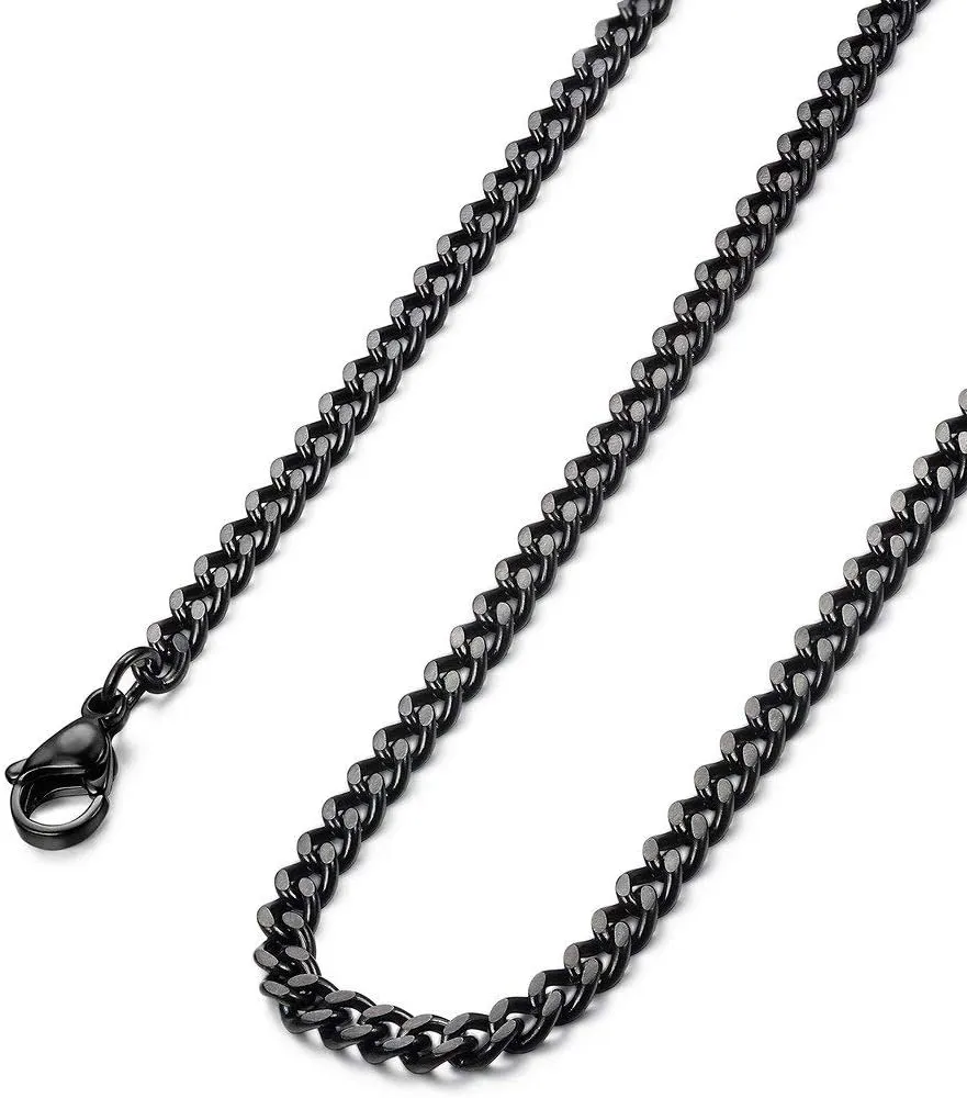 FIBO STEEL 3.5-10mm Stainless Steel Cuban Necklace Mens Women Curb Link Chain, 16-30 inches