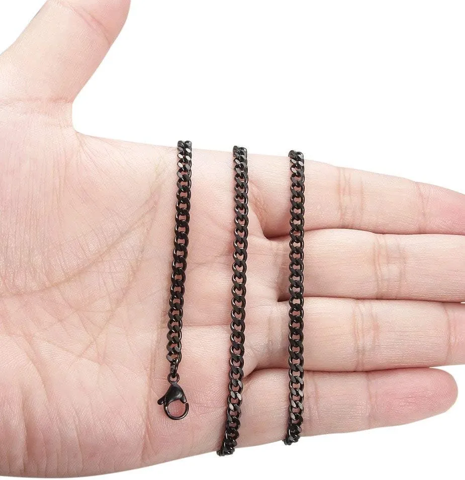 FIBO STEEL 3.5-10mm Stainless Steel Cuban Necklace Mens Women Curb Link Chain, 16-30 inches