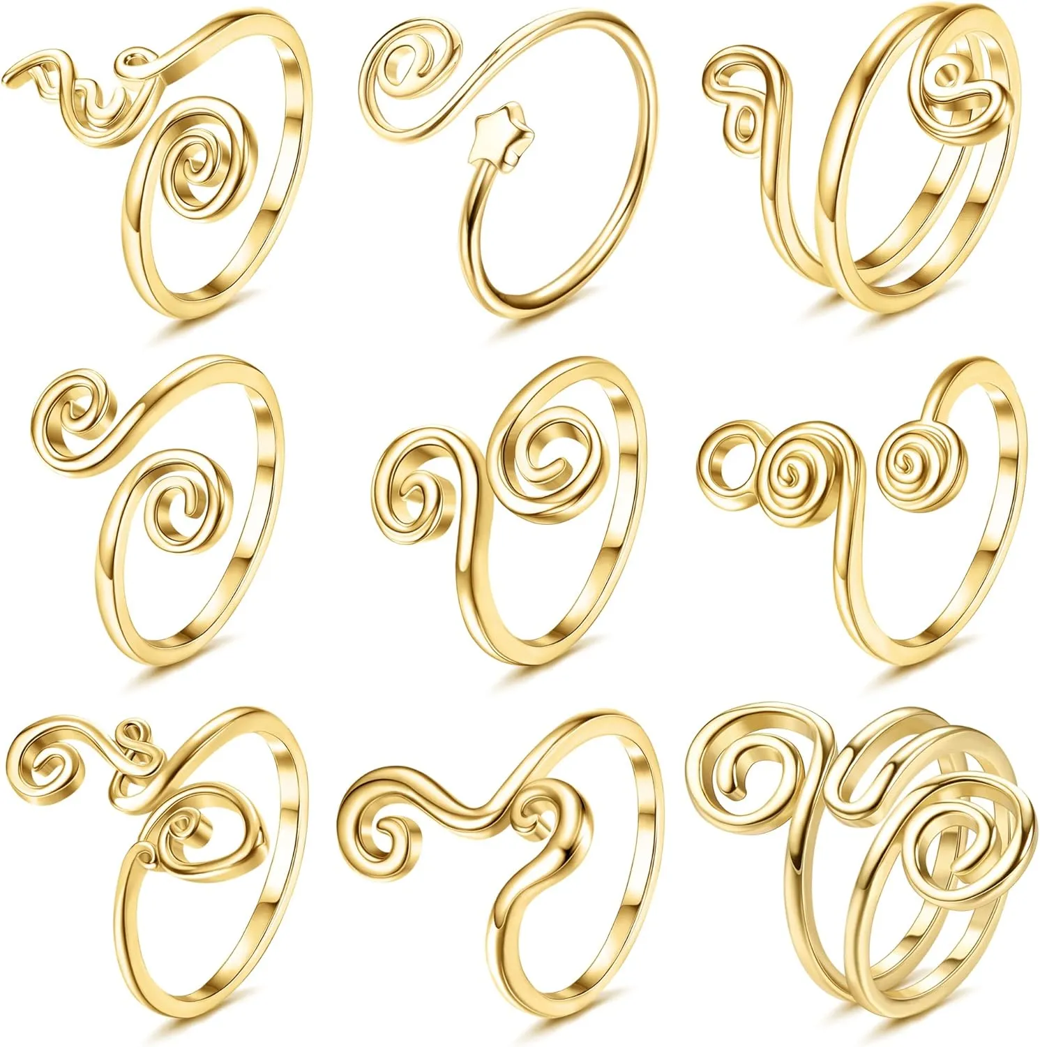 FIBO STEEL 9 Pcs Adjustable Toe Rings for Women Open African Toe Rings Summer Beach Foot Jewelry