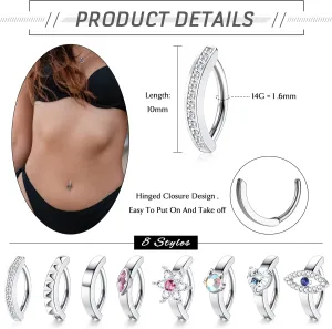 Fibo Steel Belly Button Ring - 14G Surgical Steel Navel Ring Belly Piercing Jewelry with Heart Flower Evil Eye CZ Stone
