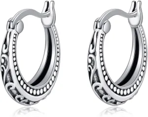 Filigree Hoop Earrings 925 Sterling Silver Lightweight Click Top Hoop Earrings Openwork Mesh Earring Vintage Jewelry Gifts for Women