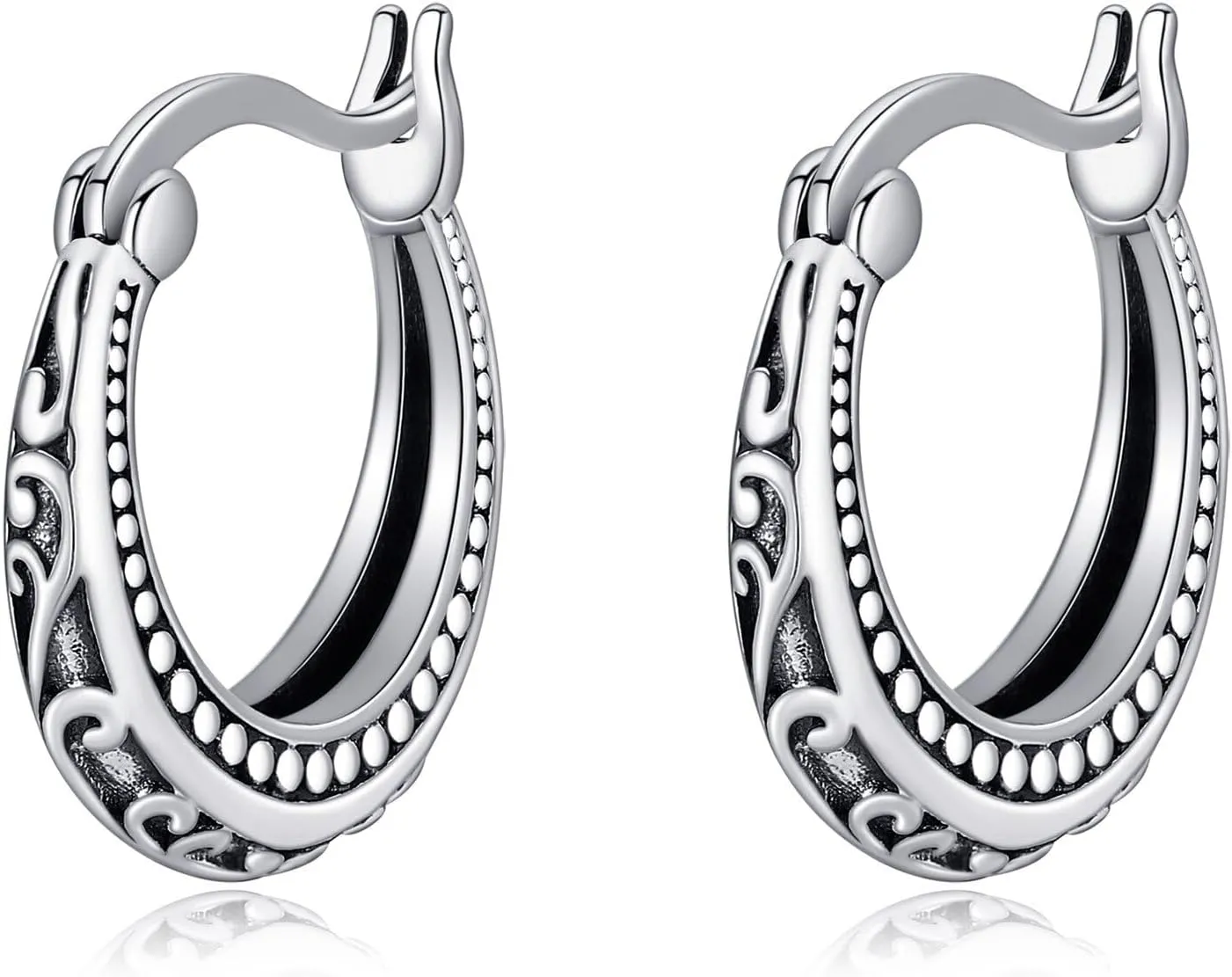 Filigree Hoop Earrings 925 Sterling Silver Lightweight Click Top Hoop Earrings Openwork Mesh Earring Vintage Jewelry Gifts for Women