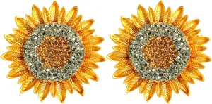 Finduat 2 Pcs Sunflower Brooch pins for Women Color Crystal Rhinestones Retro Handmade Elegant