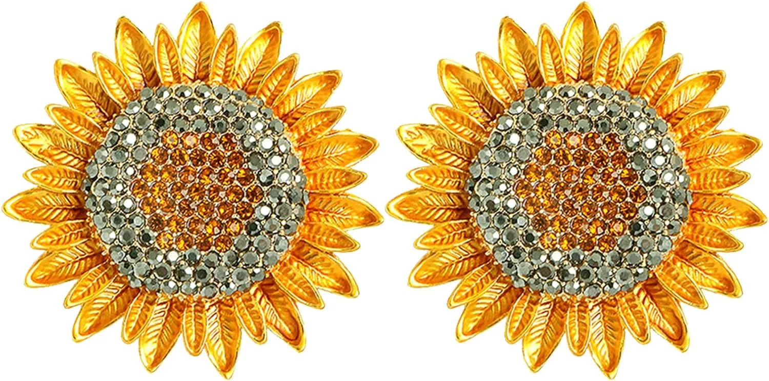 Finduat 2 Pcs Sunflower Brooch pins for Women Color Crystal Rhinestones Retro Handmade Elegant
