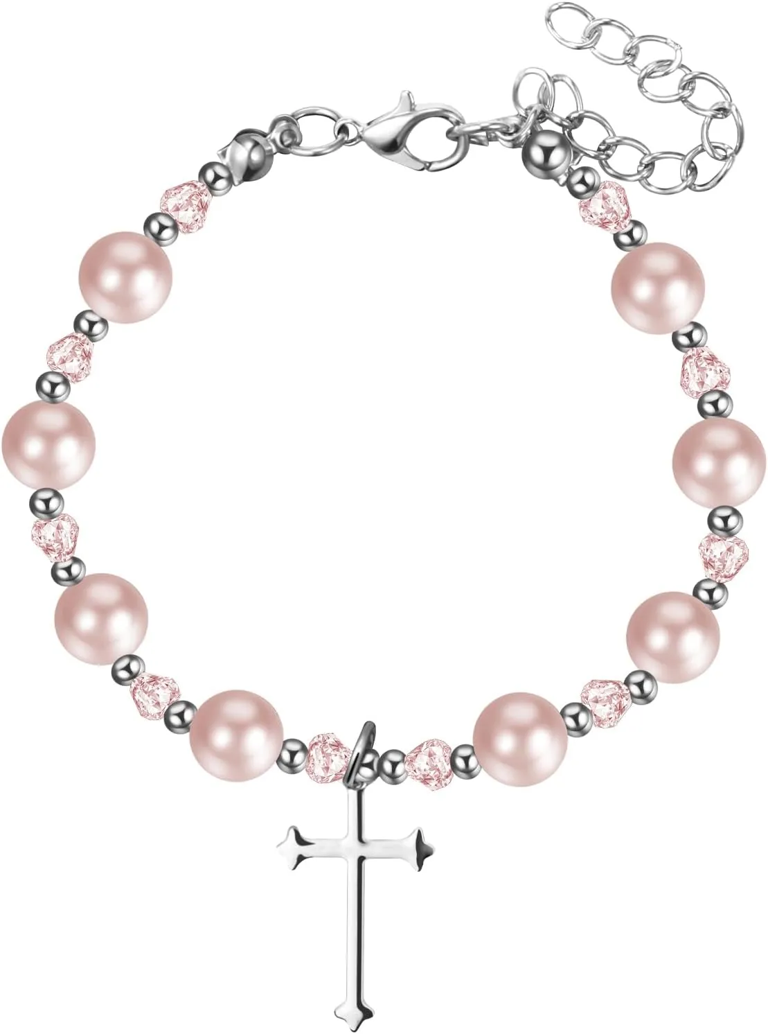First Holy Communion Bracelets for Women: Personalized Catholic Religious Virgin Mary Cross Charm Medal Pearl Beads Chain Baptism Confirmation Easter Gifts To My Daughter Goddaughter