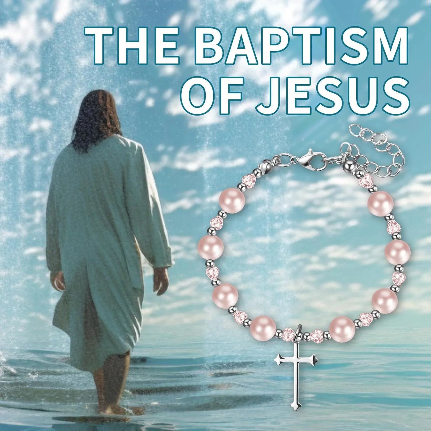 First Holy Communion Bracelets for Women: Personalized Catholic Religious Virgin Mary Cross Charm Medal Pearl Beads Chain Baptism Confirmation Easter Gifts To My Daughter Goddaughter