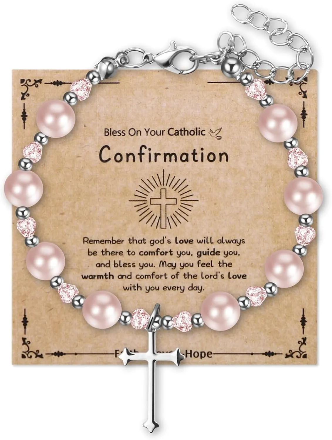 First Holy Communion Bracelets for Women: Personalized Catholic Religious Virgin Mary Cross Charm Medal Pearl Beads Chain Baptism Confirmation Easter Gifts To My Daughter Goddaughter