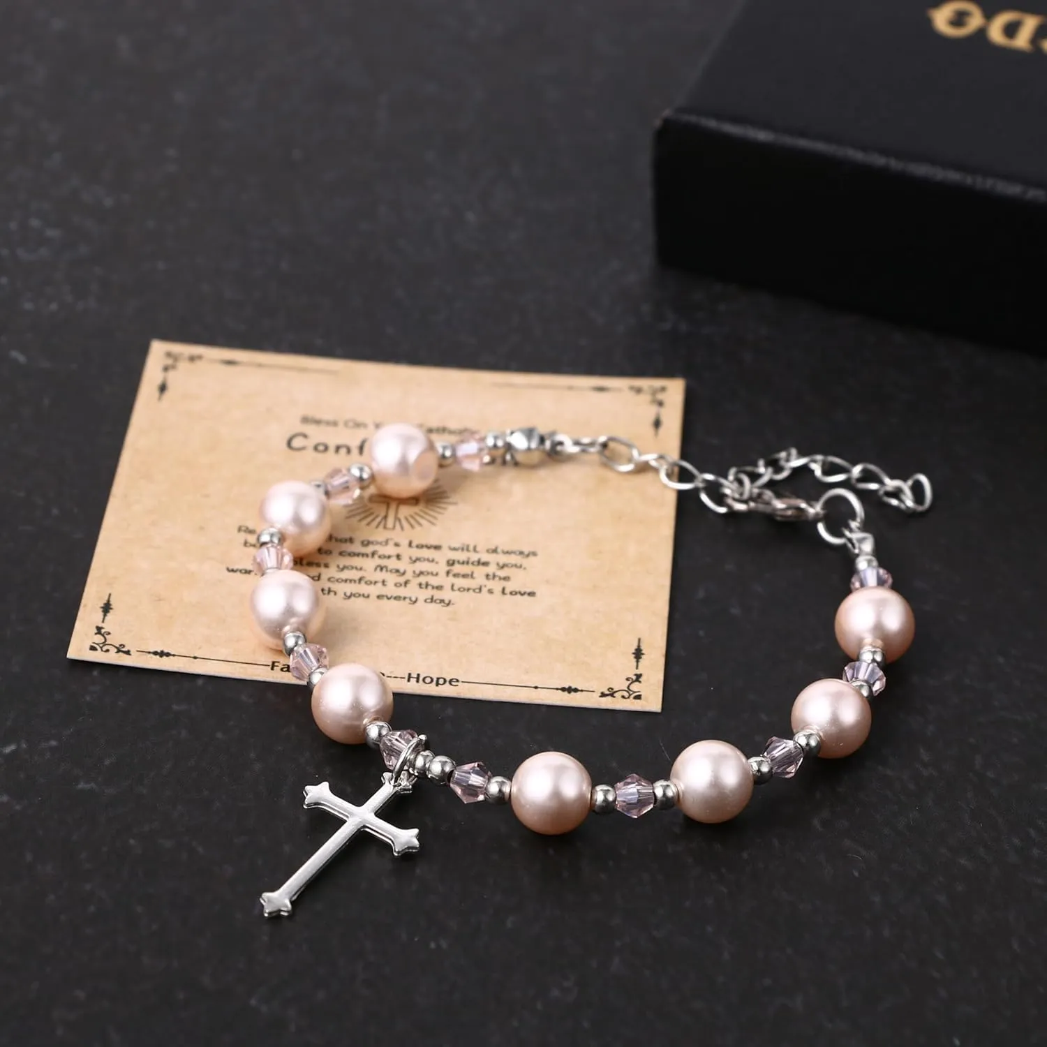 First Holy Communion Bracelets for Women: Personalized Catholic Religious Virgin Mary Cross Charm Medal Pearl Beads Chain Baptism Confirmation Easter Gifts To My Daughter Goddaughter