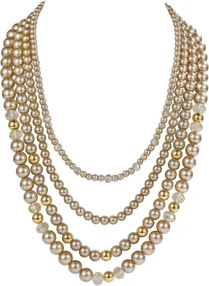Firstmeet Layered Vintage Imitation Pearl Choker Necklace Elegant Bridal Jewelry Set with Matching Earrings